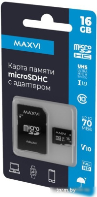 Maxvi microSDHC 16GB MSD16GBC10V10 (с адаптером) 