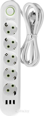 Сетевой фильтр QUMO Power Bar Light SPFS P-0009 51554 (3 м, белый) 