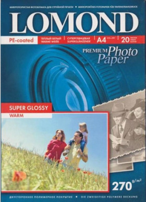 Фотобумага Lomond суперглянцевая односторонняя A4 270 г/кв.м. 20 листов (1106101)