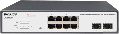 Коммутатор ORIGO OS2410P/120W/A1A Настраиваемый L2 PoE-коммутатор 8x1000Base-T PoE+, 2x1000Base-X SFP, PoE-бюджет 120 Вт OS2410P/120W/A1A 