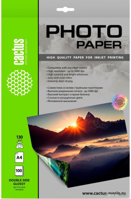 CACTUS Глянцевая двухстороняя A4 130 г/м2 100 листов CS-GA4130100DS 