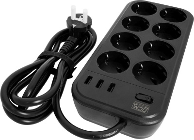Стабилизатор Powercom SP-08 USB03AB (3м, 8 розеток, черный) 