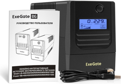 Источник бесперебойного питания ExeGate Smart LB-650.LCD.AVR.2SH.USB 