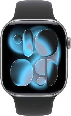 Apple Watch Series 11 46 мм (алюминиевый корпус, космический серый/черный, спортивный силиконовый ремешок M/L) 