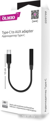 Адаптер Olmio 039799 USB Type C - 3.5 мм (0.12 м, черный) 