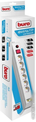 Сетевой фильтр Buro BU-SP1.8-USB-2A-W 