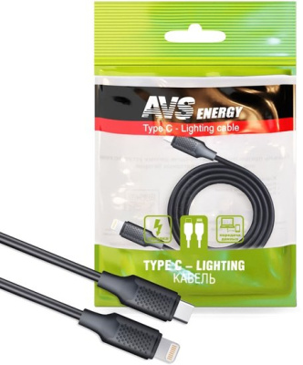 Кабель AVS TC-LI01 USB Type C - Lighting (1 м, черный) 