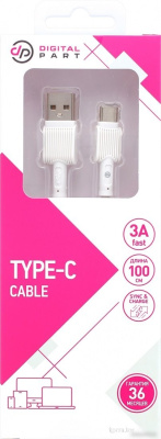 Кабель Digital Part TC-306 USB Type-A - USB Type-C (1 м, белый) 