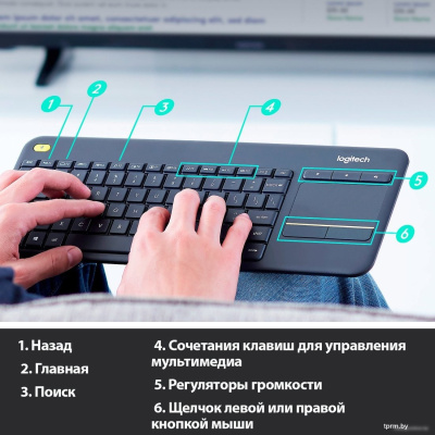 Клавиатура Logitech K400 Plus 920-007145 (черный, нет кириллицы) 