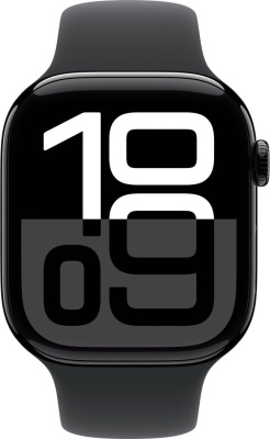 Умные часы Apple Watch Series 10 46 мм (алюминиевый корпус, черный/черный, спортивный силиконовый ремешок S/M) 