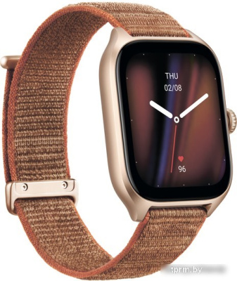 Умные часы Amazfit GTS 4 (золотистый, с коричневым нейлоновым ремешком) 