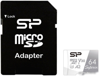 Карта памяти Silicon-Power Superior microSDXC SP064GBSTXDA2V20SP 64GB (с адаптером) 