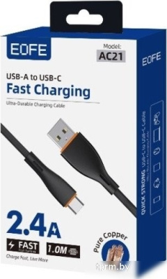 Кабель EOFE AC21 USB Type-A - USB Type-C (1 м, черный) 