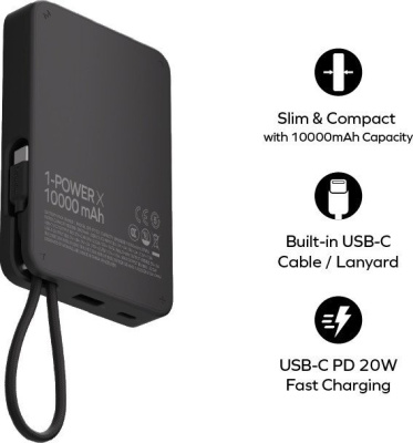Внешний аккумулятор Momax 1-Power X Built-in USB-C IP152 10000mAh (черный) 