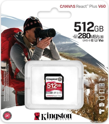 Карта памяти Kingston Canvas React Plus V60 SDXC 512GB 