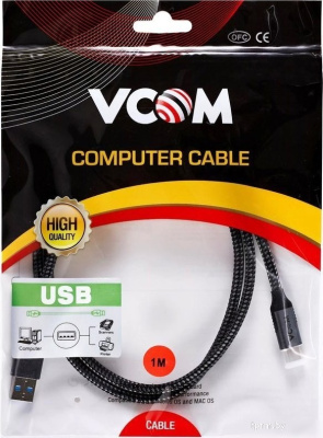 Кабель VCOM CU401M-1M USB 3.2 Gen2 Type-A - USB 3.1 Type-C (1 м, черный) 