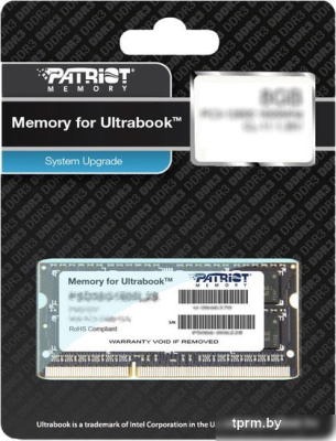 Оперативная память Patriot Memory for Ultrabook 8GB DDR3 SO-DIMM PC3-12800 (PSD38G1600L2S) 