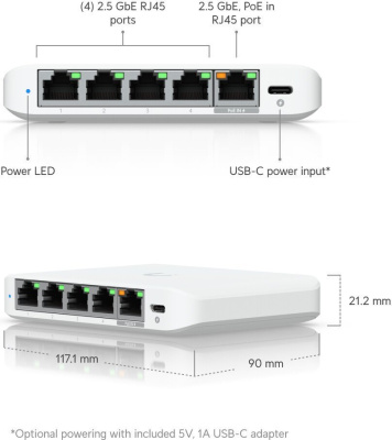 Управляемый коммутатор 2-го уровня Ubiquiti UniFi Switch Flex Mini 2.5G 